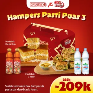Hampers Puas 3 ( Klasik Keju + 1 Martabak 3 Telur +2 Lee Minerale +2 Teh Pucuk)