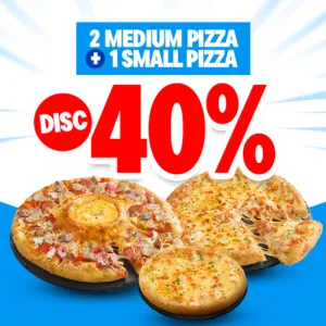 Disc 40% 2 Medium + 1 Small Pizza Keju